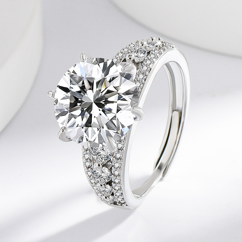 New Tk Douyin Live Broadcast Hot Sale 5 Carat Imitation D Color Moissanite Ring Female Engagement Proposal Couple Ring Ring