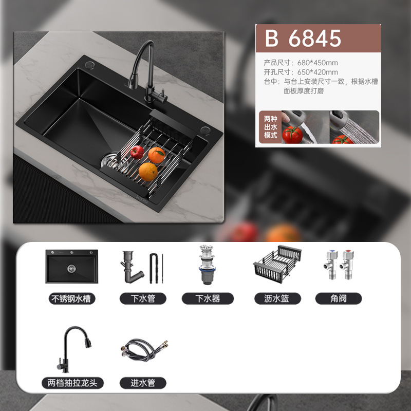 Fregadero de Cocina Nano Negro Acero Inoxidable Monocubeta