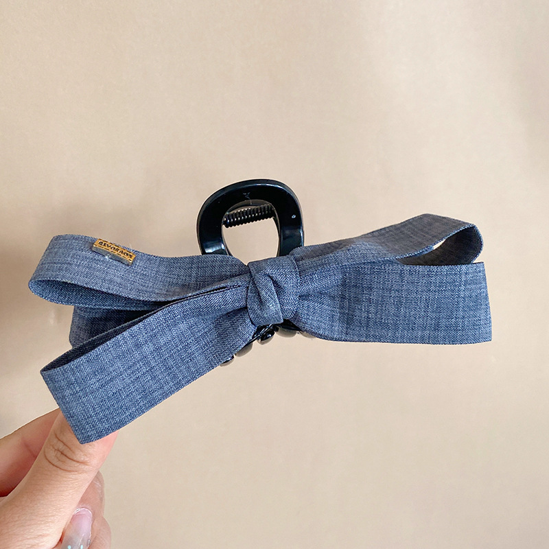 简约牛仔布蝴蝶结发夹女超大号盘发后脑勺抓夹气质百搭个性鲨鱼夹|undefined