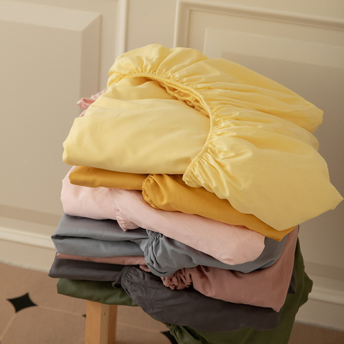 Autumn and winter 80 count pure cotton thickened brushed single piece fitted sheet ins simple style solid color 100 pure cotton bed cover single product wholesale