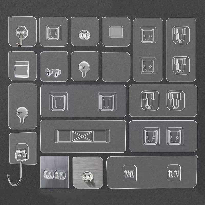 无痕强力透明免打孔贴片子母扣壁挂浴室置物架厨房无痕卡扣挂钩