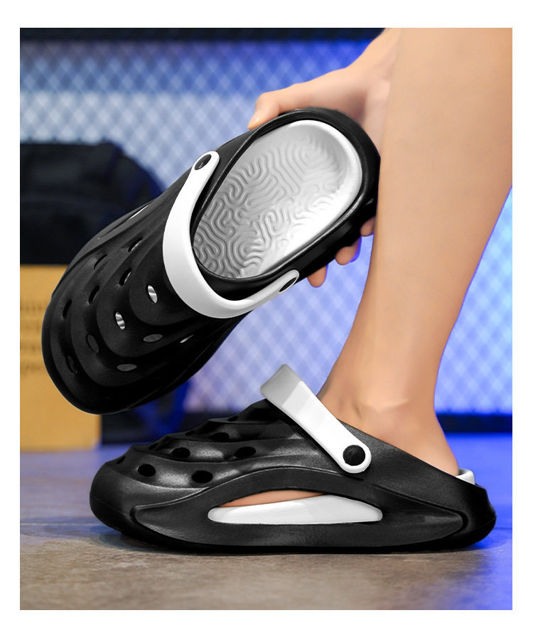 Dép sandal nam bít mũi đế dày kiểu lỗ thoáng khí đi biển — Kaki, Màu trắng, Màu đen chi tiết 15