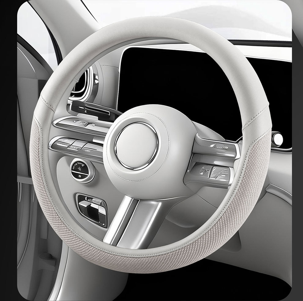 Car Steering Wheel Cover for All Seasons, Universal Leather Handle Cover for Interior Use, Dirt-Resistant, Non-Slip, Double D-Shaped, Wholesale from Manufacturer