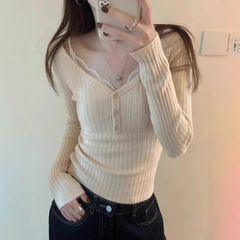 2025春季辣妹别致坑条显瘦打底上衣女早春低领露锁骨内搭针织毛衣