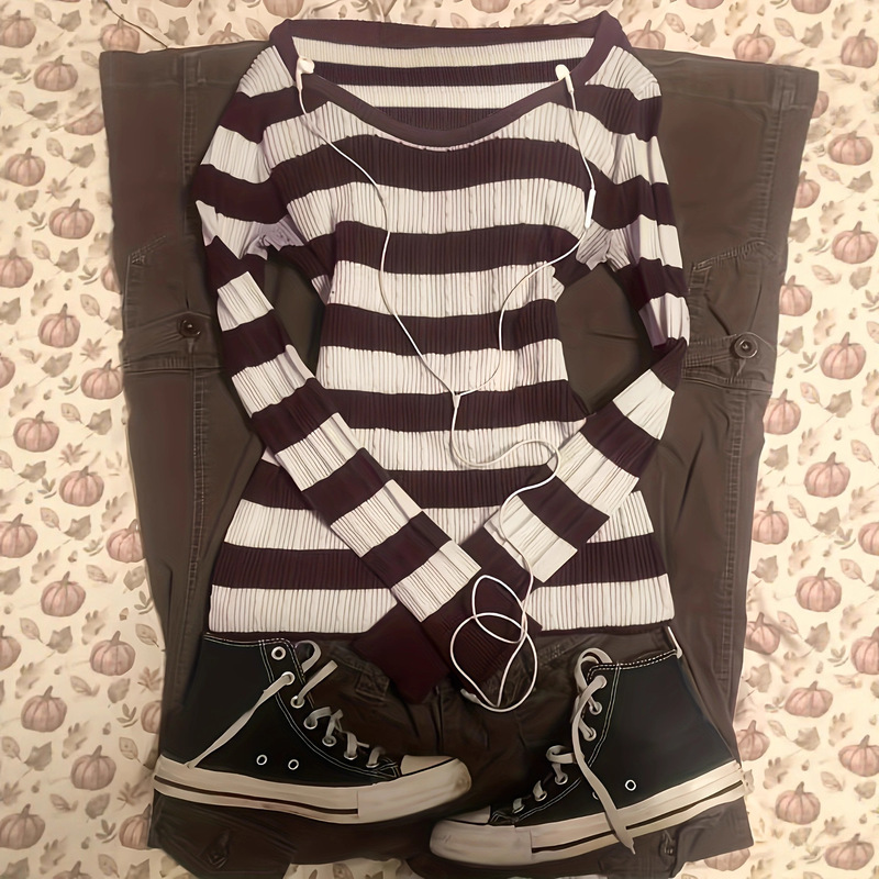 Cross-Border European and American Export Y2K Knitted Sweater Knitted Top Retro Long-Sleeved Top Pullover Sweater Simple