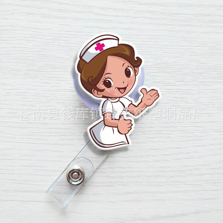 Nueva linda moda coreana de dibujos animados hebilla fácil de tirar tarjeta de trabajo clip de insignia certificado hebilla telescópica clip de insignia al por mayor