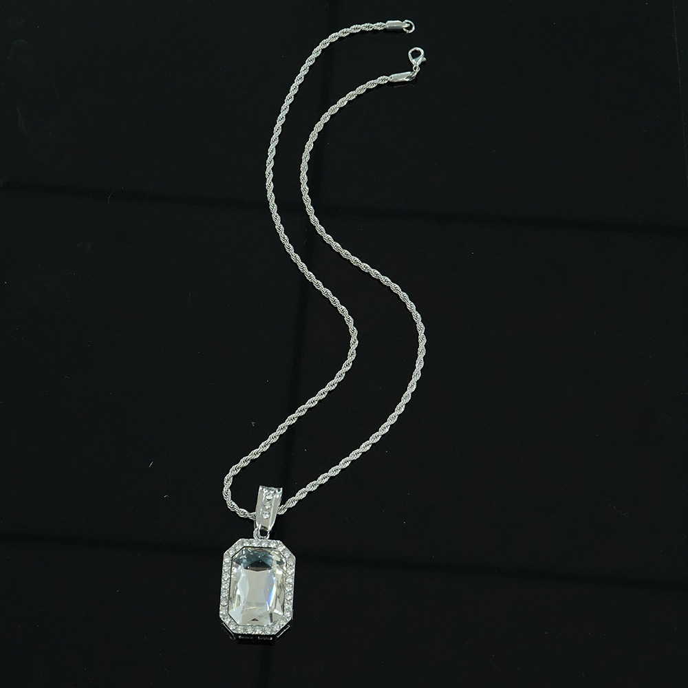 Collar con Colgante Cuadrado de Piedras Preciosas Coloridas Estilo Hip-hop, Estilo Minimalista, Unisex, Cadena para Suéter, Joyería