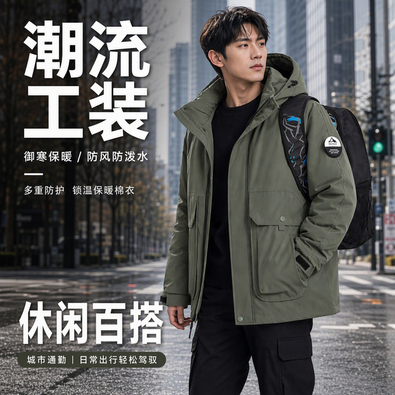 Men's Winter Jacket, Cotton-Padded, Windproof, Waterproof, Warm, Fashionable, Versatile, Trendy, Casual, Loose-Fitting Workwear Jacket for Men Men's Winter Jacket, Cotton-Padded, Windproof, Waterproof, Warm, Fashionable, Versatile, Trendy, Casual, Loose-Fitting Workwear Jacket for Men