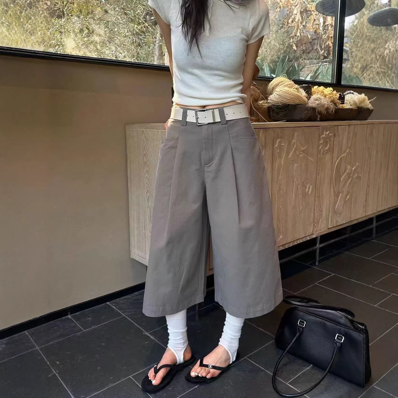 2026 Spring Korean-Style Casual Wide-Leg Cropped Pants, Versatile for Work, High-Waisted, Slimming, Loose, Simple Pants for Spring