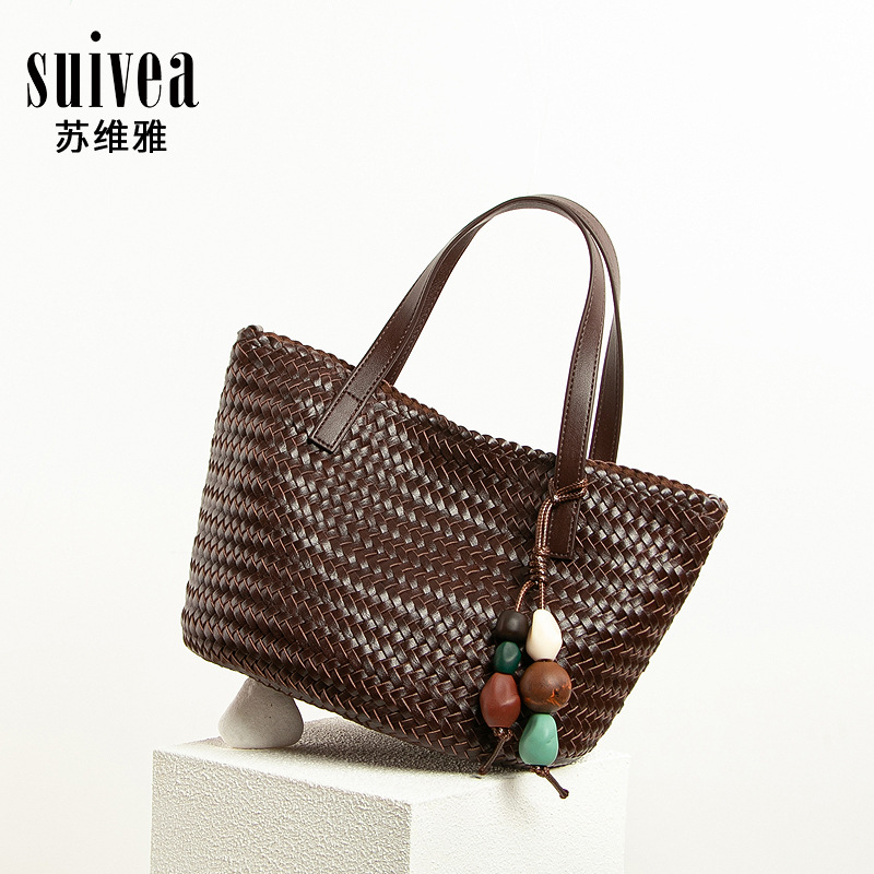 Large Capacity Autumn/Winter New Trendy Woven Hand-Carried Market Basket Tote Bag Soft Leather Hobo Commuter Shoulder Crossbody Bag For Women - Thumbnail 3