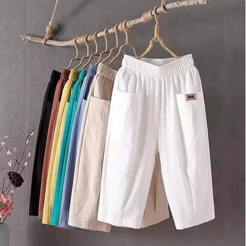 Women's Summer Thin Linen Cropped Pants, Plus Size Casual Pants for Middle-Aged and Elderly, Slimming Loose High-Waisted Harem Pants Women's Summer Thin Linen Cropped Pants, Plus Size Casual Pants for Middle-Aged and Elderly, Slimming Loose High-Waisted Harem Pants