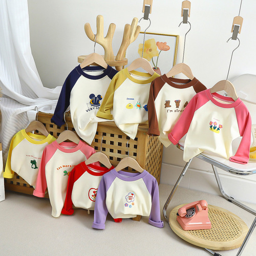 Children's Fashion Sleeveless Long-Sleeve T-Shirt 2024 Autumn Korean Style Printed Base Shirt Round Neck Children's Clothing Dropshipping One Piece