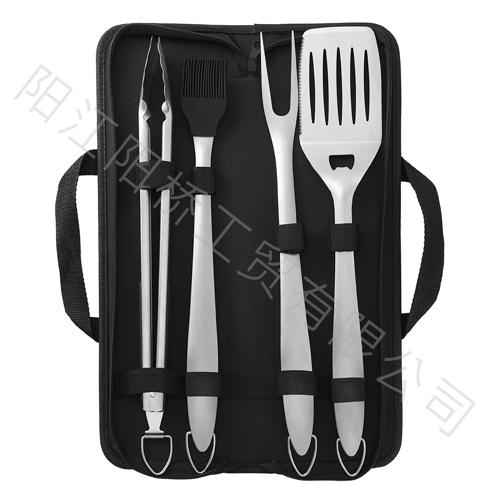Fabricante de acero inoxidable transfronterizo en stock conjunto de herramientas de barbacoa camping horquilla de barbacoa cascada bolsa de almacenamiento combinación de parrilla