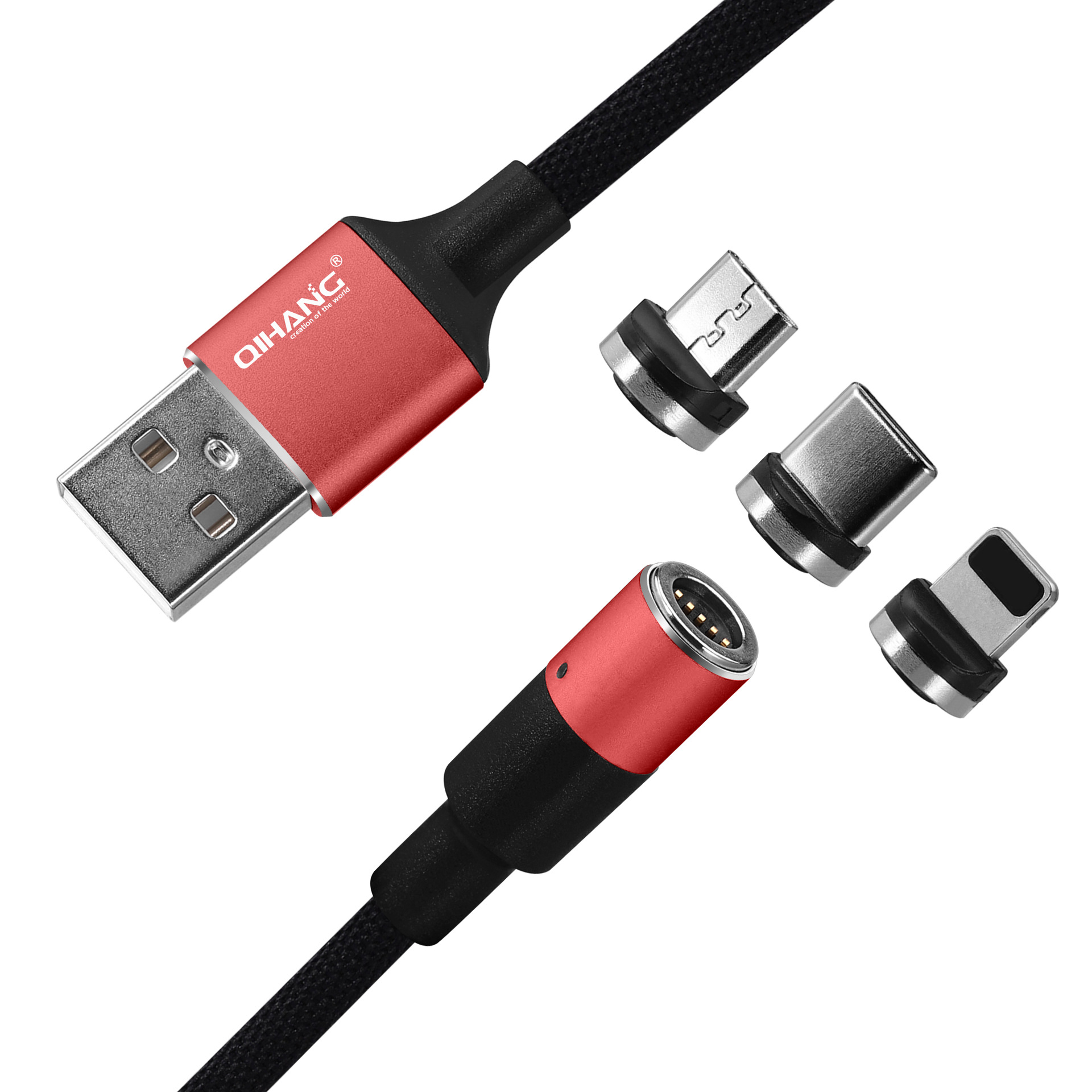 QIHANG 金属三合一快充数据线尼龙编织马卡龙现货批发 厂家可印图