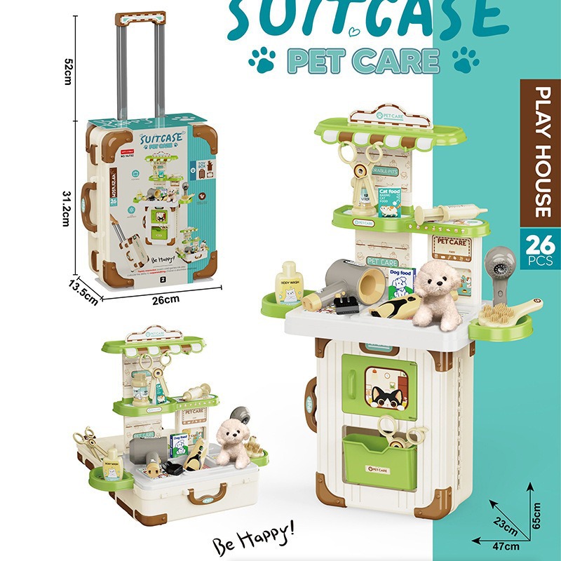 Comercio exterior 3 - en - 1 caja de tracción para niños herramientas de maquillaje utensilios de cocina maleta para perros juguetes caseros