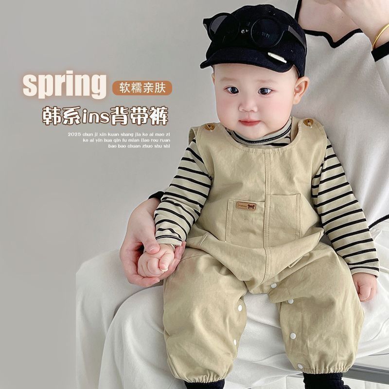 Baby Clothes, Spring & Fall Stripesd Overalls, Going Out Clothes, Fashionable One-Piece Male and Female Baby Autum Two-Piece Suit