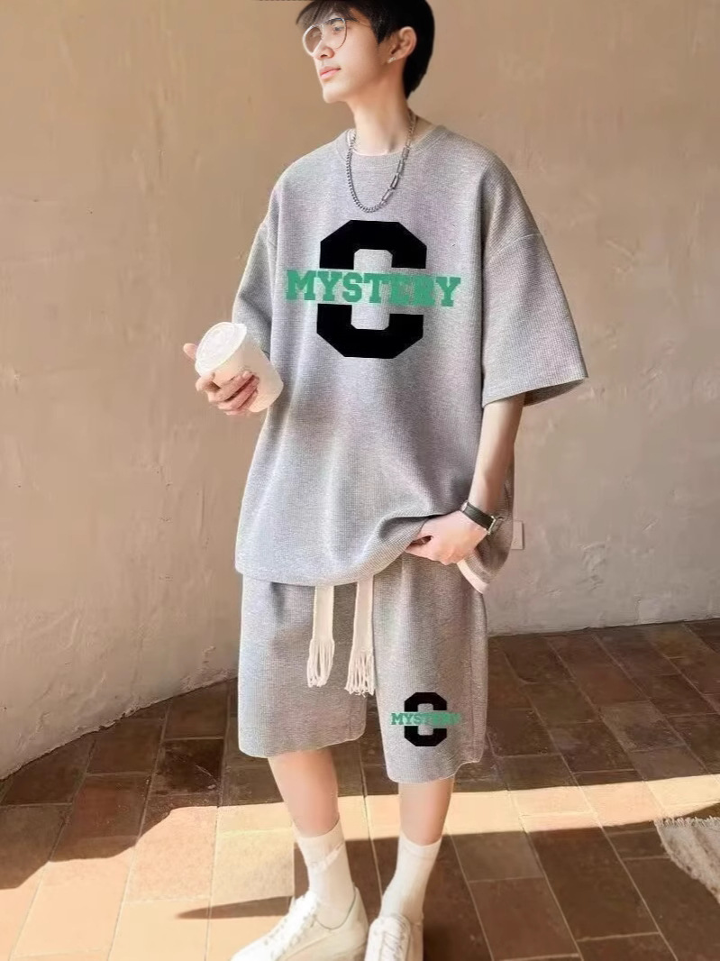 Camisas y menos ropa, hombres de gofres juveniles, trajes de alta gama, pantalones cortos de manga corta de verano