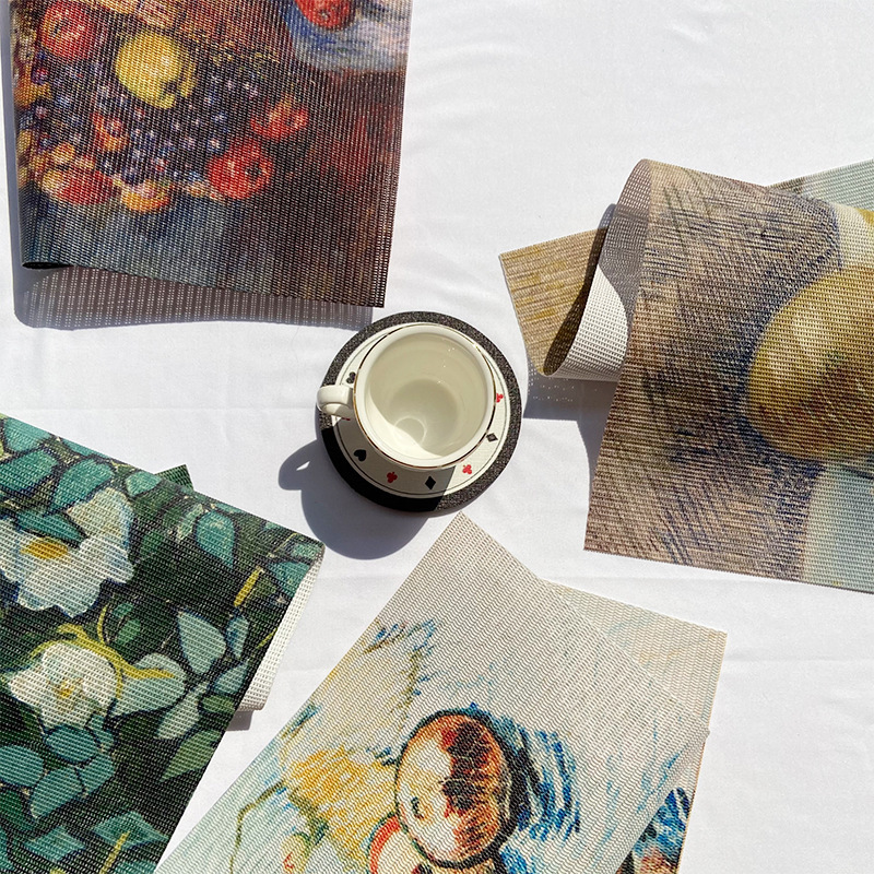 Salvamantel de PVC Monet Van Gogh, estilo pintura al óleo, salvamantel impermeable, estampado occidental creativo, salvamantel con aislamiento térmico, personalizable, al por mayor, para uso doméstico.