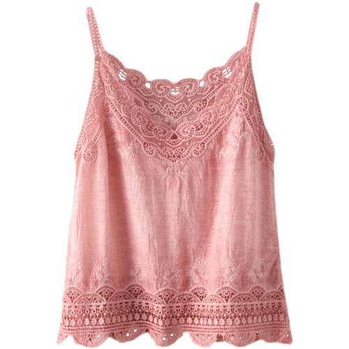 New 2024 Summer Women's Outerwear Fashion Simple Lace Hollow Outfit-Dress Blouse Top Trendy Camisole