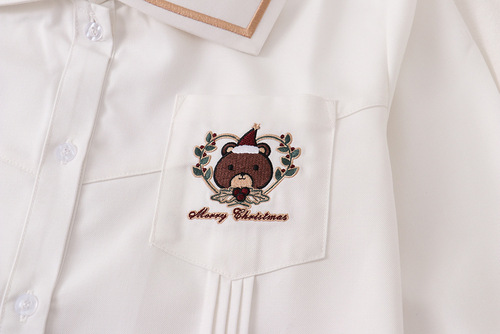  JK Uniform Original New Year [Christmas Bear] Embroidered Shirt Long Sleeve Female Student College Style Class Uniform