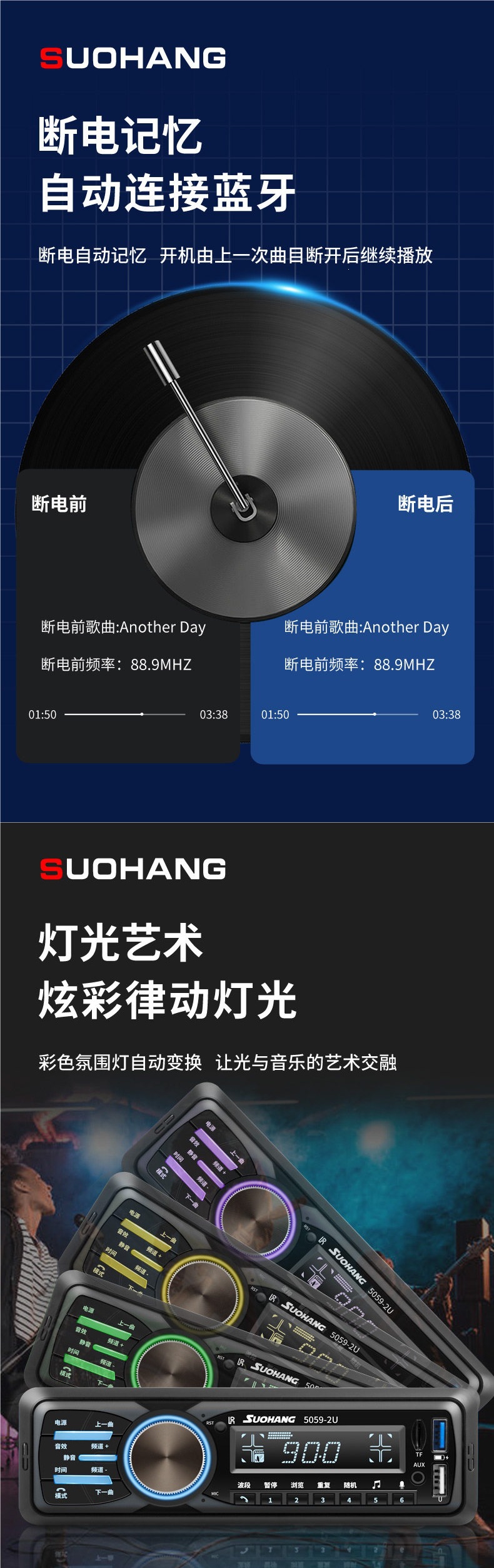Intelligent Voice-Controlled Chinese Display Car Bluetooth Mp3 Player Radio Car Cd Player 12V/24V Universal for Trucks