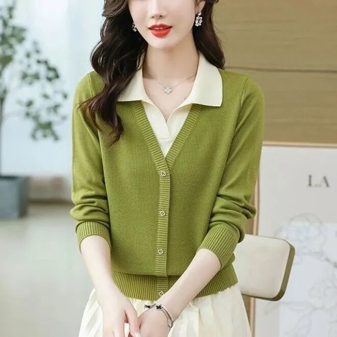 假两件毛衣女2025秋季新款时尚针织衫洋气百搭上衣外穿上衣女套头|undefined