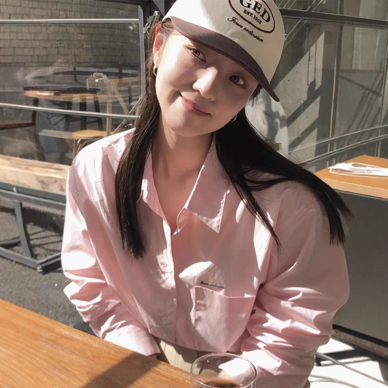 in stock women's long sleeve solid color shirt sunscreen jacket Korean shirt Dongdaemun pink autumn new g * d