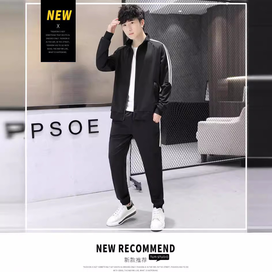 Primavera y otoño traje casual de los hombres moda coreana pantalones de abrigo de moda traje deportivo de dos piezas de moda al por mayor