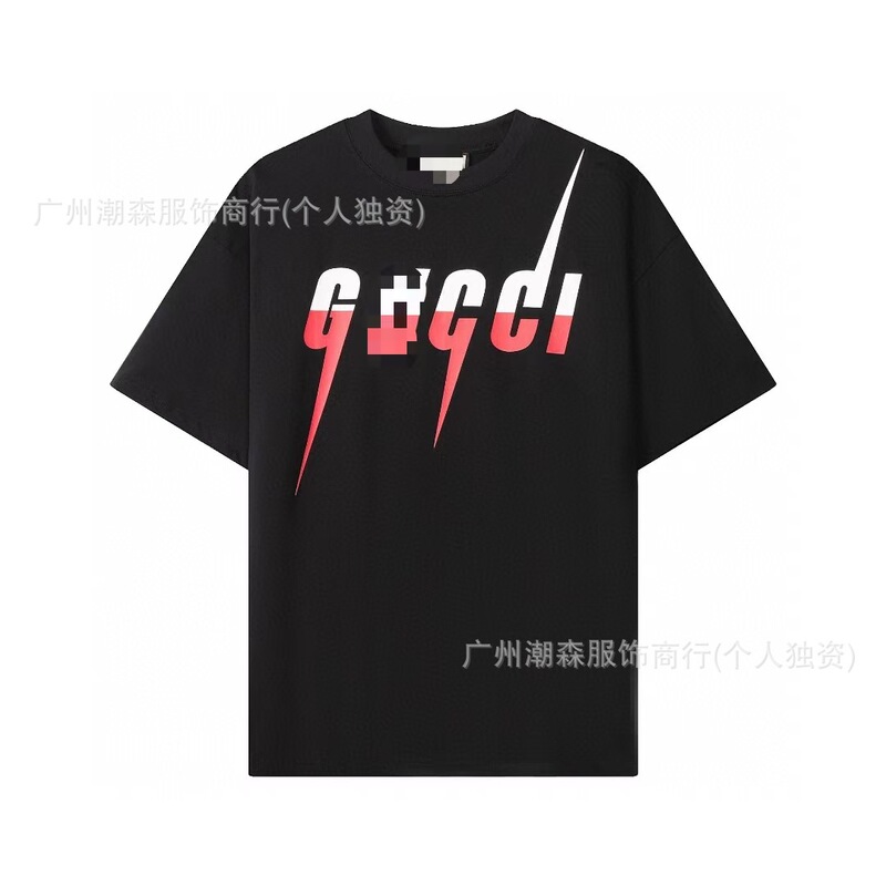 クロスボーダーのトレンディなブランド高品質 G ファミリー半袖 2025 新しいカップルスタイルの正しいバージョンのプリントパターン男性と女性の同じスタイルの T シャツ|undefined