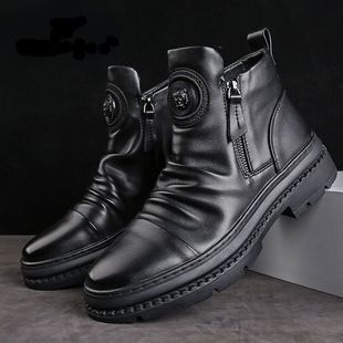 2023 autumn high-top new men's shoes European station men's boots all-match zipper shoes Korean Martin boots men's casual shoes