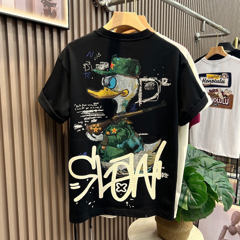 Cartoon Printed Short-sleeved T-shirt Men's Summer Fashion Trend All-match Casual American Style Trendy Crewneck Base Shirt