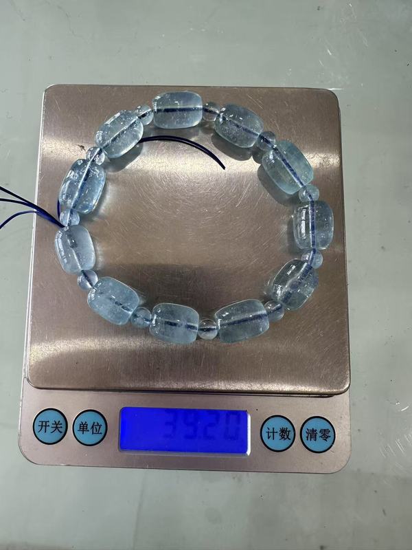 天然水晶アクアマリンブレスレットレディースライト高級ハイエンドブルーブレスレットバレルビーズハンドジュエリービーズ|undefined