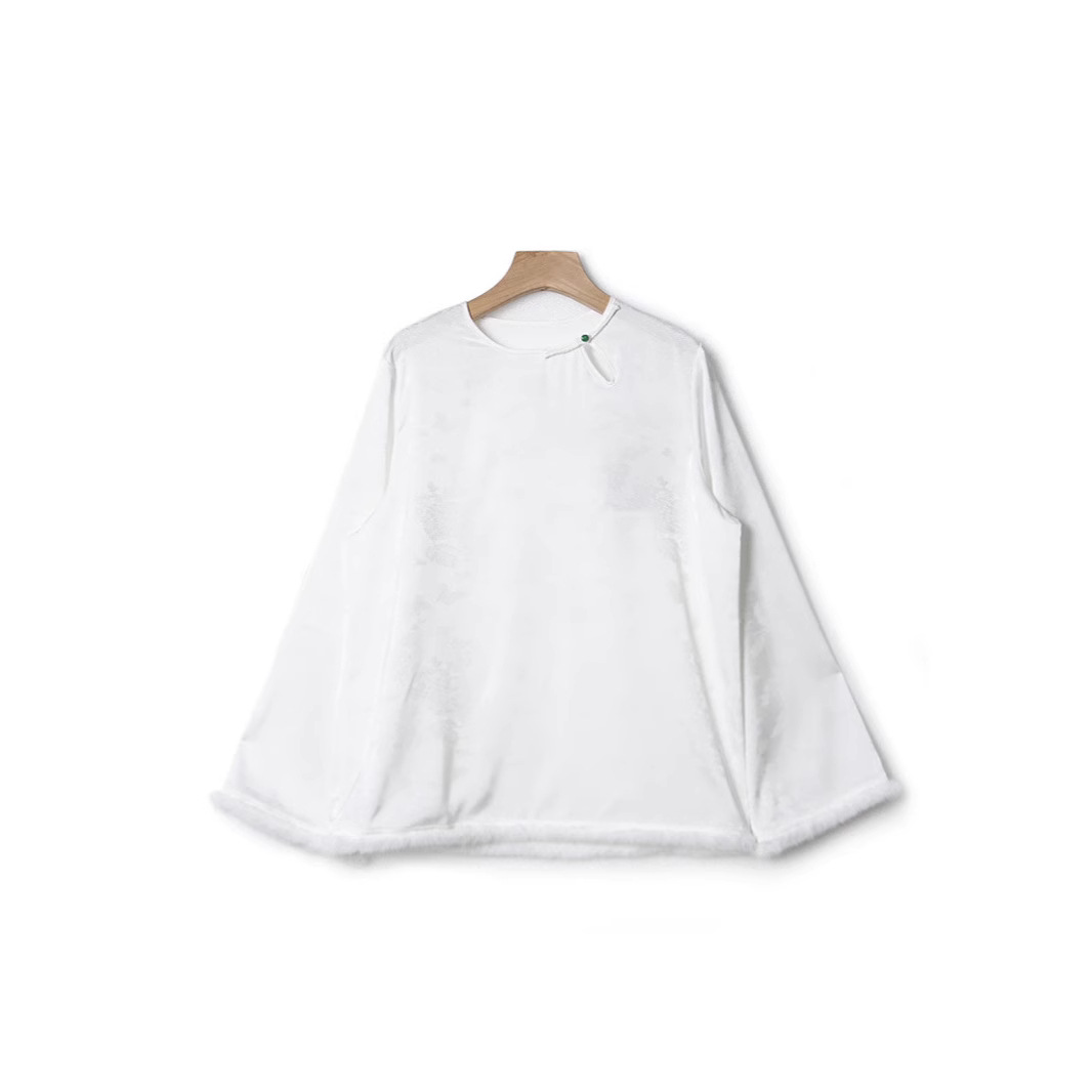 MS * GUOFENG 수정 자카드 모피 셔츠 코 빈 버튼 탑