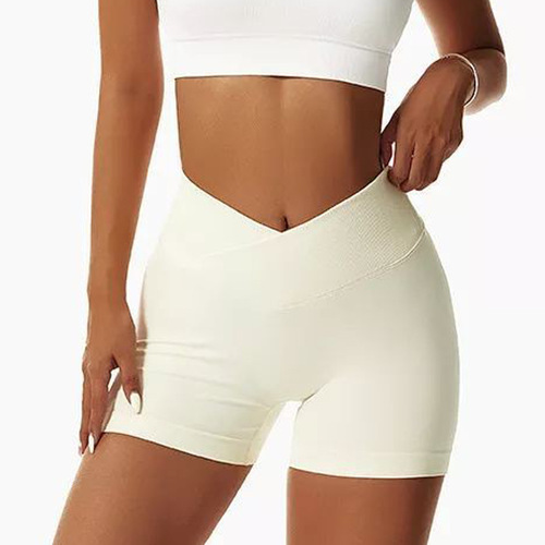 Cross-border hot selling peach butt tight three-quarter pants high waist hip lifting European and American summer blue V-waist yoga sports shorts