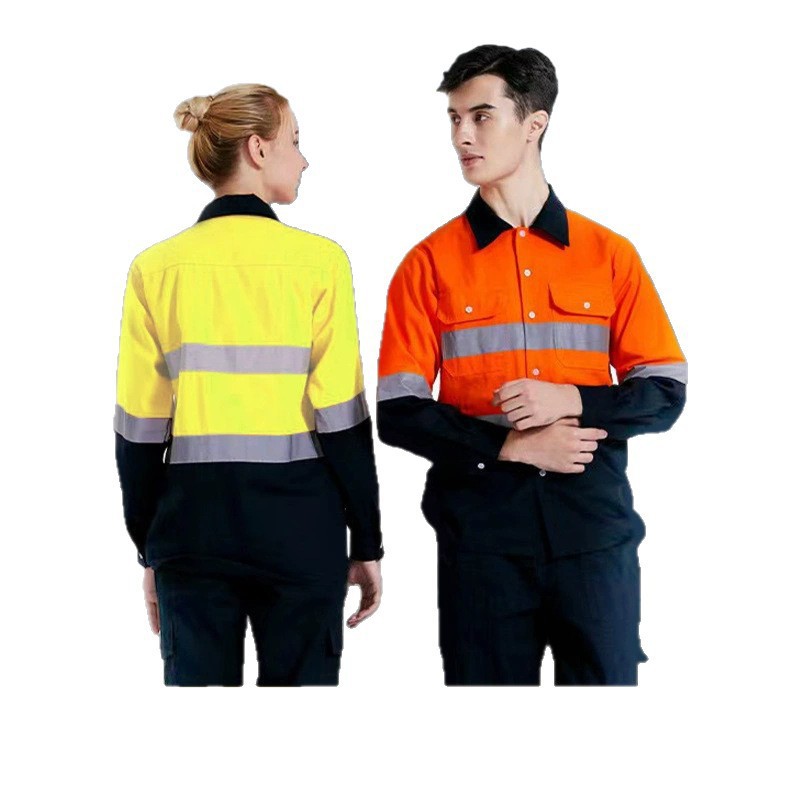 Foreign Trade Long-Sleeved Polyester-Cotton Reflective Strip Shirts Work Clothes Mining Site Labor Protection Work Clothes Cross-Border Safety Work Clothes Customization