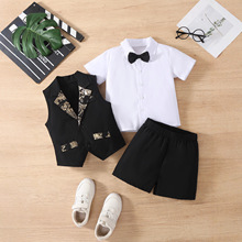 欧美跨境秋款儿童西服套装宝宝周岁生日花童礼服男童主持人演出服