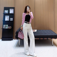 南油女装裤子批发2025秋白色刺绣直筒牛仔裤女收腰带显瘦百搭长裤