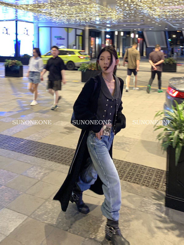 SUNONEONE 蓝色直筒裤牛仔裤女春秋新款宽松阔腿拖地长裤美式裤子|undefined