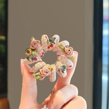 韩国东大门春夏新款粉色花朵电话线发圈简约无痕扎发皮筋丸子头绳