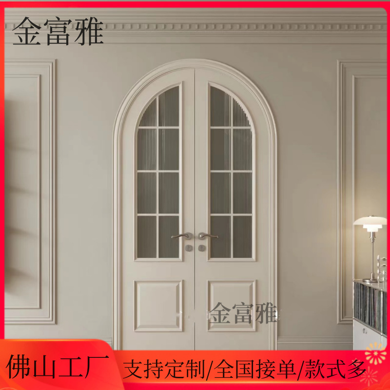 Foshan factory Sapele French arc original wooden door Thai oak solid wooden door arch opposite door villa door