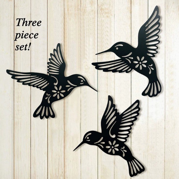 Transfronterizo para tres colibríes silueta artesanías de hierro forjado decoración colgante de pared artesanías de metal creativas para el hogar
