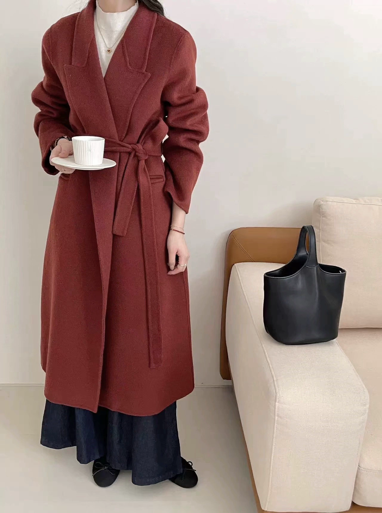 Long suit, double-sided cashmere bathrobe, woolen woolen coat