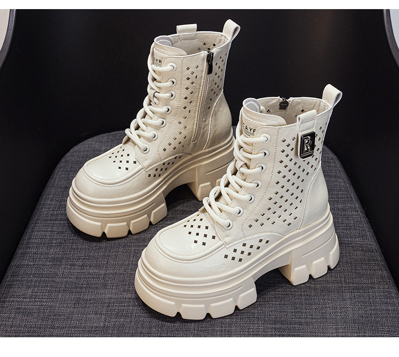 Boot nữ đế dày cổ thấp họa tiết đục lỗ lưới thoáng khí mùa hè — M2828 be đục lỗ, M2828-1 be lưới, M2828 đen đục lỗ, M2828 nâu đục lỗ chi tiết 31