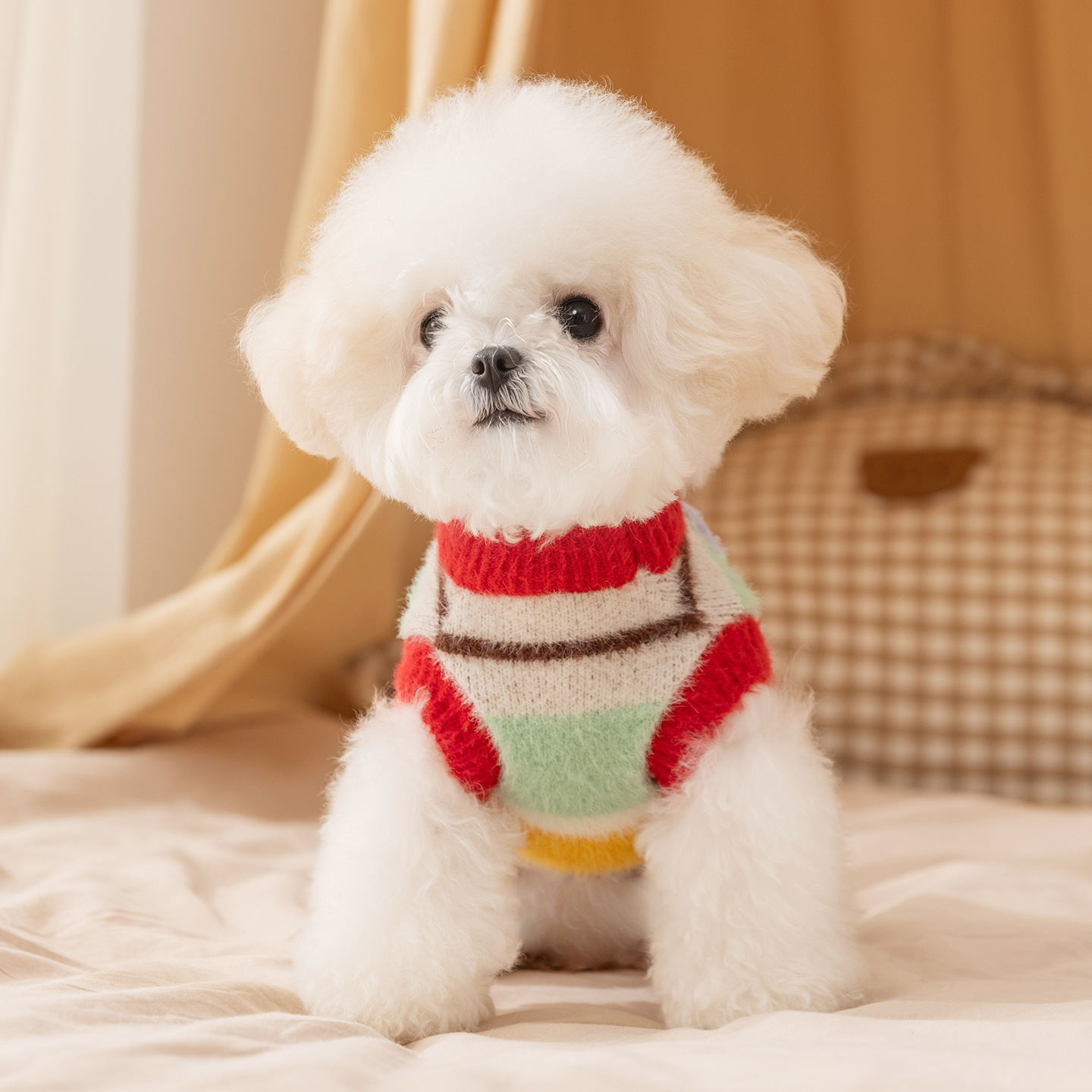 Otoño y invierno nuevo estilo de dibujos animados estrella rayas padres-hijo ropa de terciopelo cálida ropa para el hogar ropa de mascotas perros gatos ropa humana