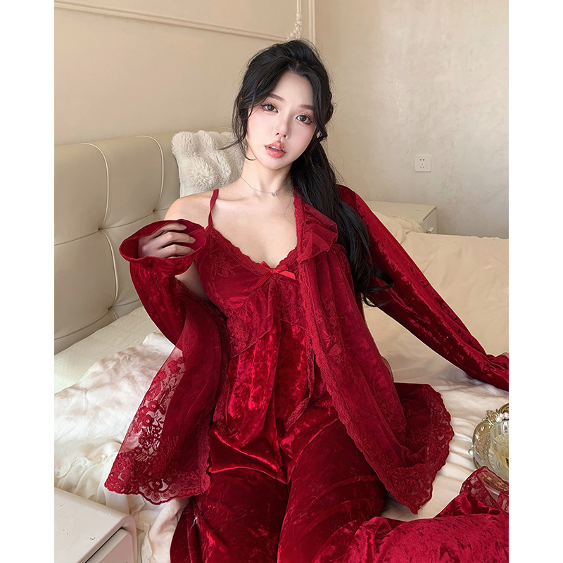 다이아몬드 벨벳 자수 - 버건디 3종 세트