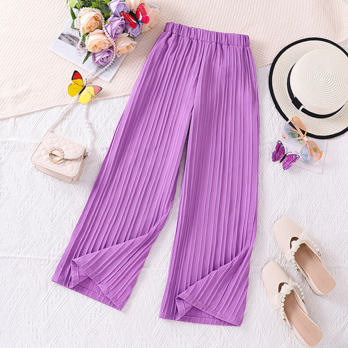 2024 Girls' Fashion 10-12 Years Old Outwear Children's Clothing Trendy Pleated High-Waist Casual Pants for Middle Kids