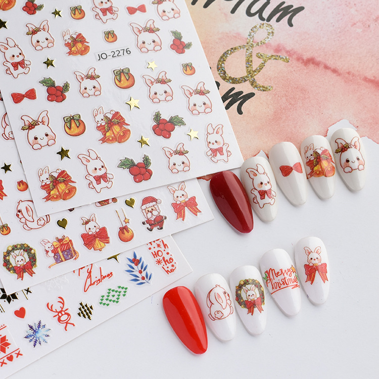 2022 nuevas pegatinas de uñas de navidad lindo conejo campana santa claus pegatinas de uñas con adhesivo