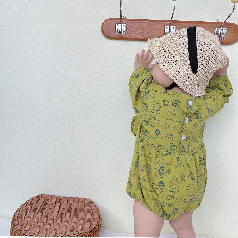 Estilo coreano 2022ins niñas bebé floral de una pieza mameluco recién nacido algodón suave vaina triángulo mameluco