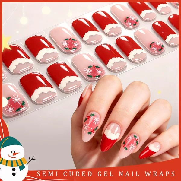 Cross-border European and American gel nail stickers, waterproof and long-lasting, Christmas-themed, semi-cured nail stickers, cartoon designs, gel nail polish