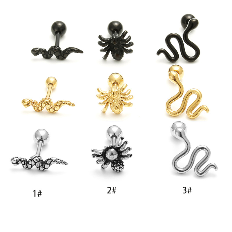 5g Weight Earrings Event & Party Supplies Ear Studs Classification 1 Piece Quantity Daily Occasion 1 Piece Halloween Cool Style Snake Spider Plating Titanium Steel Ear Studs